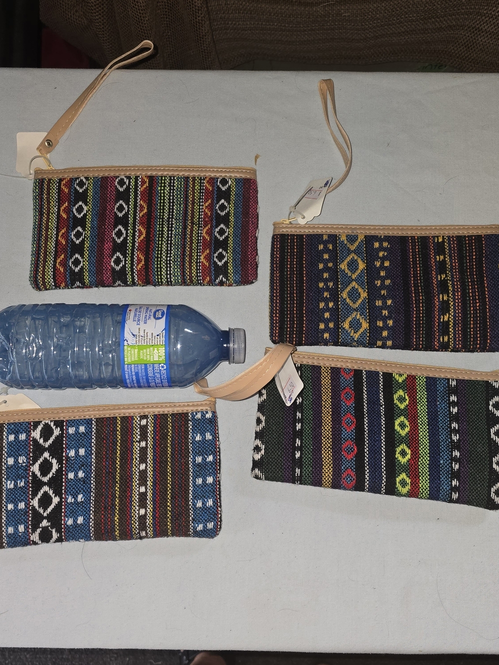 Handwoven Multicolor Wristlet Clutch with Neutral Trim